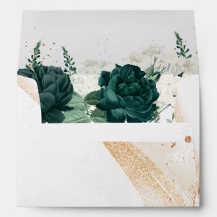 Wedding White Colour Emerald Green Rose Floral Envelope