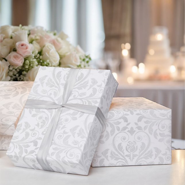 Wedding White Damask Simple Elegance Rose Wrapping Paper (Creator Uploaded)