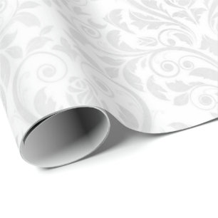 Wedding White Damask Stylised Heart & Rose Wrappin Wrapping Paper