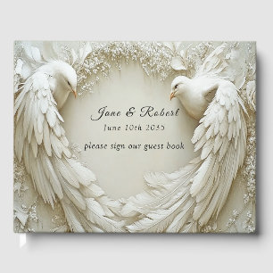 Wedding White Dove Open Wings Roses Guest Book