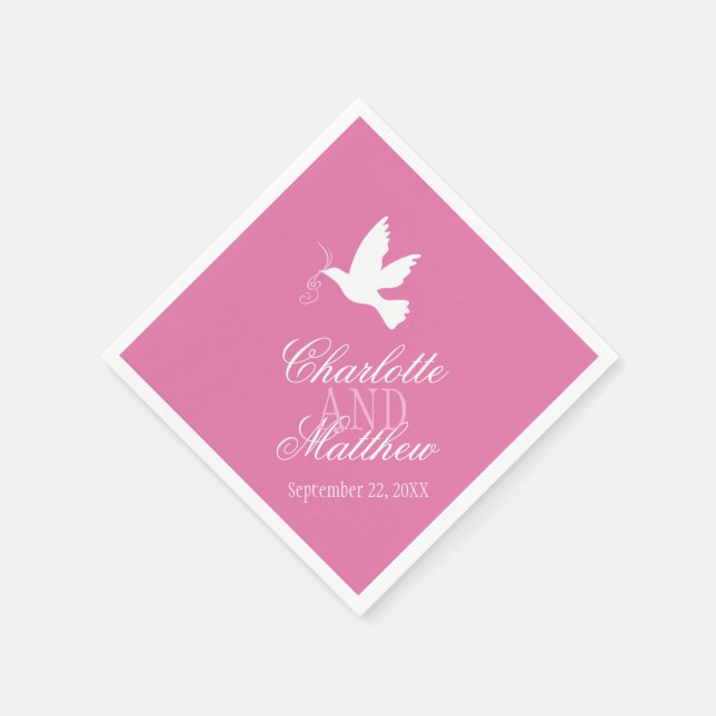 Wedding white dove ribbons pink custom napkins (Corner)
