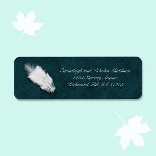 Wedding White Feather Moody Teal Return Address