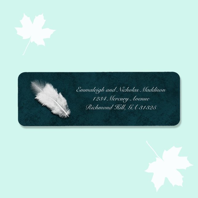 Wedding White Feather Moody Teal Return Address (Creator Uploaded)