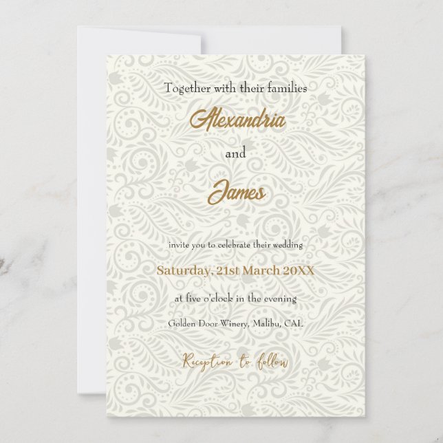 Wedding white floral pattern invitation (Front)