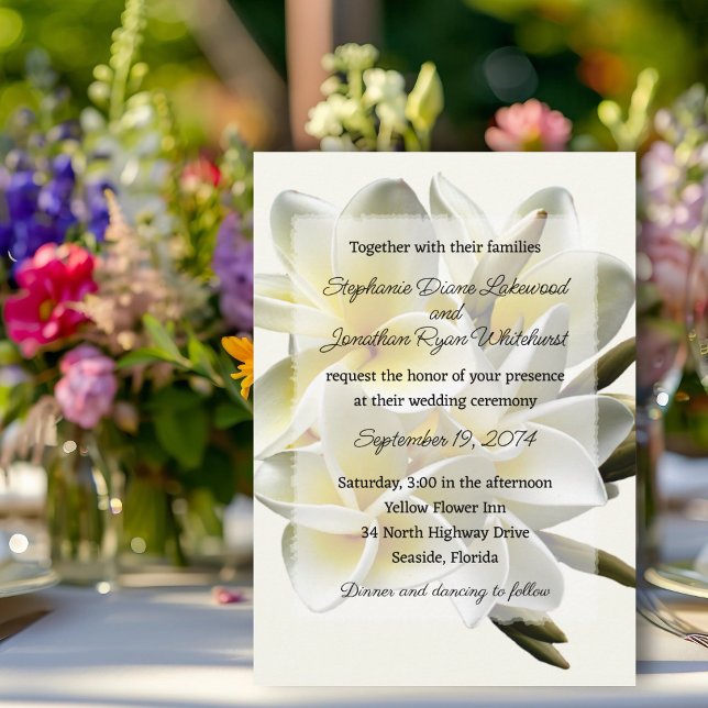 Wedding White Frangipani Hawaiian Flowers Invitation (Creator Uploaded)