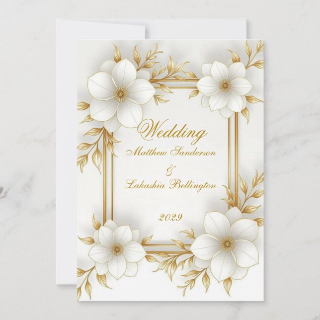 Wedding White Gold Beautiful Modern Sophisticated  Invitation (Front)