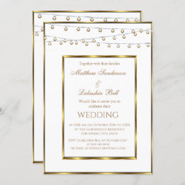Wedding White Gold Fairy Lights Invitation