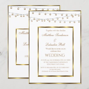 Wedding White Gold Fairy Lights Invitation