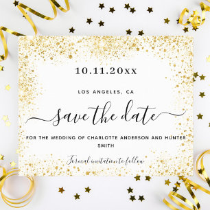 Wedding white gold glitter budget save date