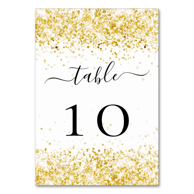 Wedding white gold glitter dust table number (Front)