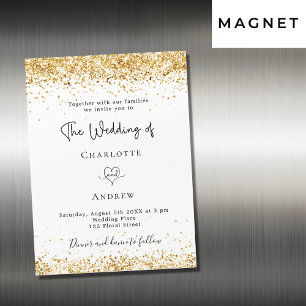 Wedding white gold glitter script elegant magnetic invitation