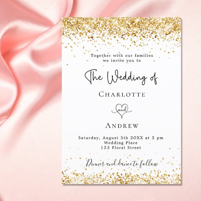 Wedding white gold glitter script luxury invitation (Creator Uploaded)