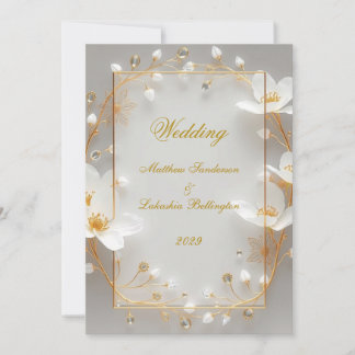 Wedding White Gold Modern Sophisticated Classy Invitation