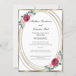 Wedding White Gold Pink Red Flowers Classic Invitation
