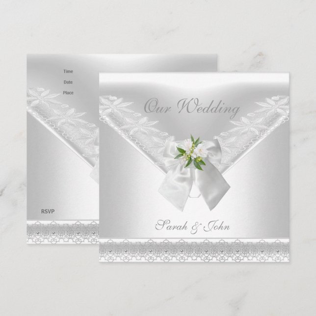 Wedding White Invitation White Bow Floral lace (Front/Back)