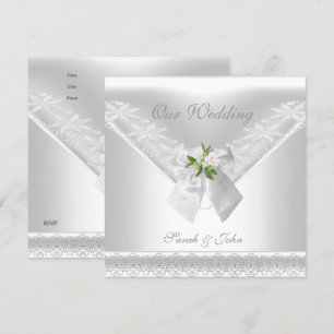 Wedding White Invitation White Bow Floral lace