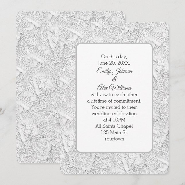 Wedding White Lace Invite (Front/Back)