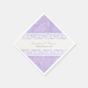Wedding white lace on lilac purple paper napkins