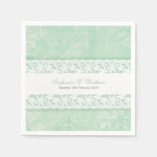 Wedding white lace on mint green paper napkins