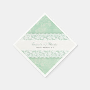 Wedding white lace on mint green paper napkins
