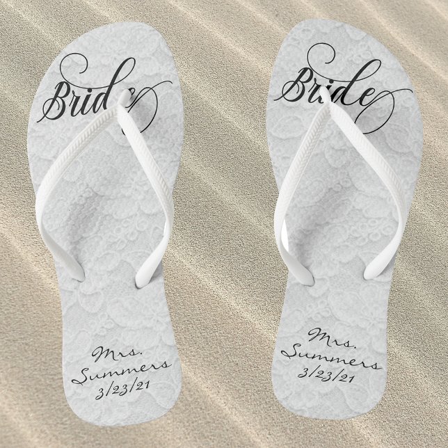 Wedding White Lace Personalised Bride Flip Flops (Creator Uploaded)