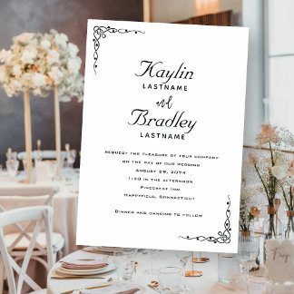 Wedding White Minimalist Corners Embellished Invitation