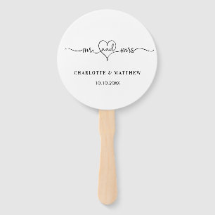 Wedding white mr mrs heart script  hand fan