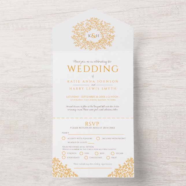 Wedding white orange leaves all in one invitation (Inside)