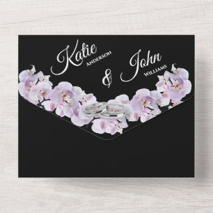Wedding White Orchids on Black-Photo-QR code- All In One Invitation