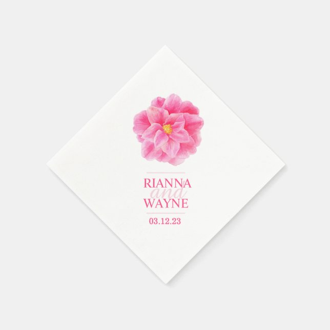 Wedding white pink camellia custom napkins (Corner)