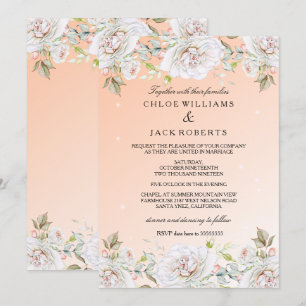 Wedding White Pink Coral Rose Bouquet Invitation