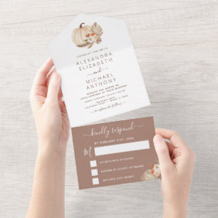 Wedding White Pumpkins Boho Terracotta All In One All In One Invitation