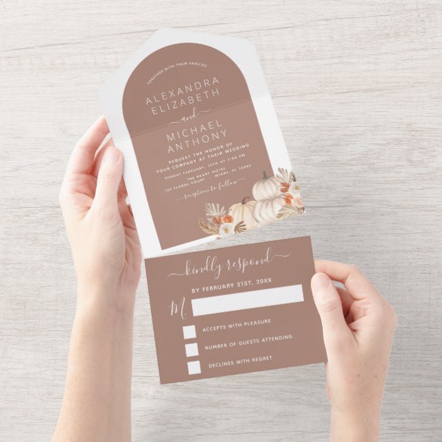 Wedding White Pumpkins Boho Terracotta All In One  All In One Invitation (Tearaway)