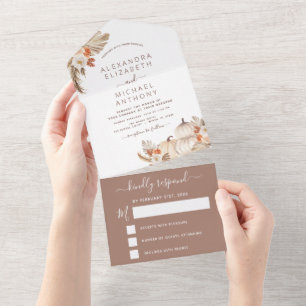Wedding White Pumpkins Boho Terracotta All In One Invitation