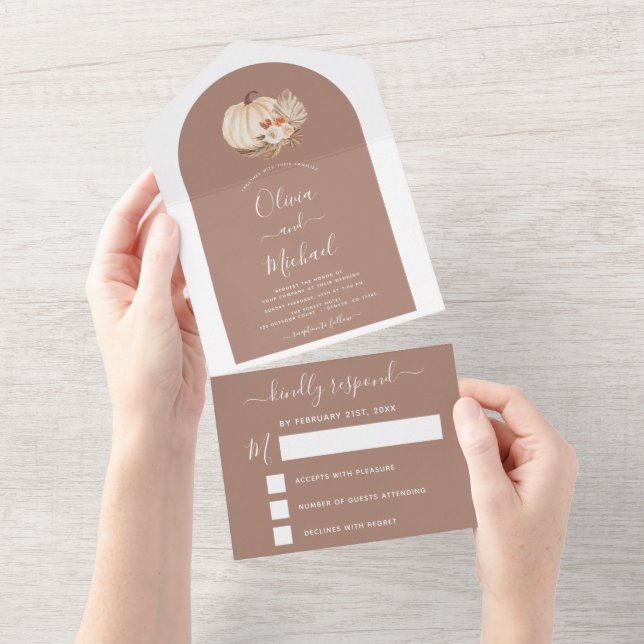 Wedding White Pumpkins Boho Terracotta RSVP All In One Invitation (Tearaway)