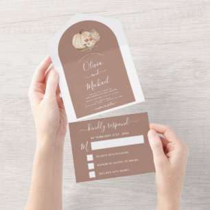 Wedding White Pumpkins Boho Terracotta RSVP All In One Invitation