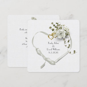 wedding white ribbon heart and rose bouquet invitation