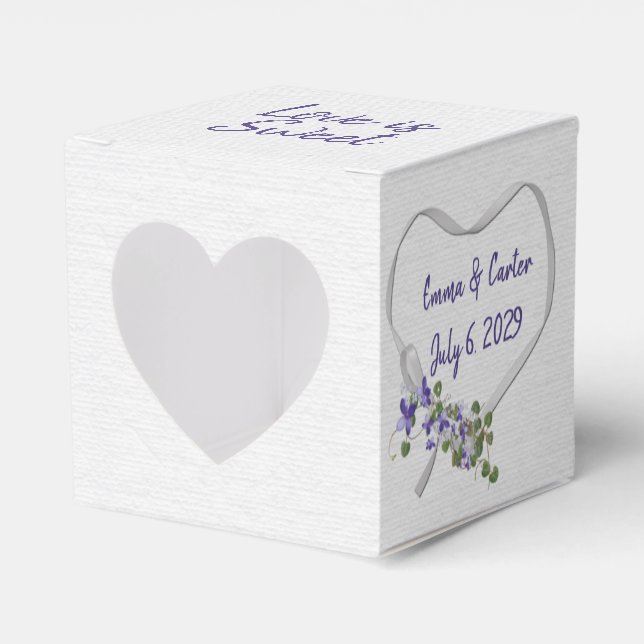 Wedding White Ribbon Heart Favour Box (Front Side)