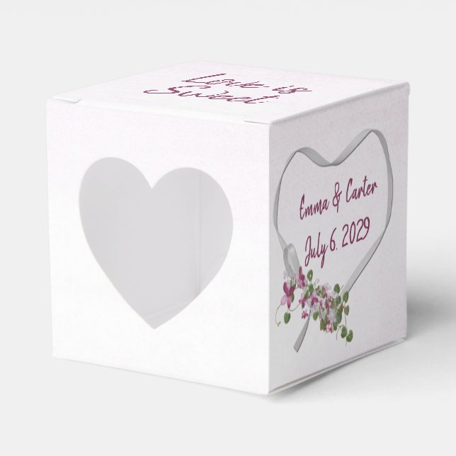 Wedding White Ribbon Heart Favour Box (Front Side)