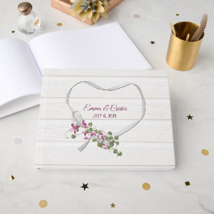 Wedding White Ribbon Heart Guest Book