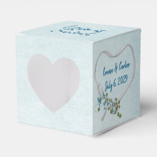 Wedding White Ribbon Heart on Aqua Favour Box