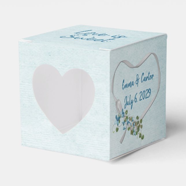 Wedding White Ribbon Heart on Aqua Favour Box (Front Side)