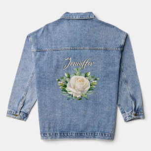 Wedding White Rose Bride Rustic Monogram Denim Jacket