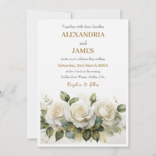 Wedding White roses bouquet Invitation