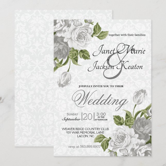 Wedding - White Roses Invitation (Front/Back)