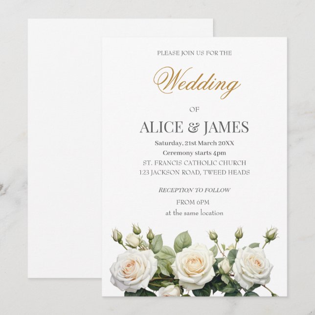 Wedding White Roses Invitation (Front/Back)