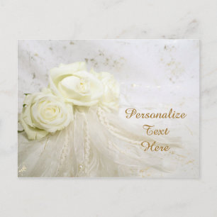 Wedding White Roses & Lace Personalise Postcard