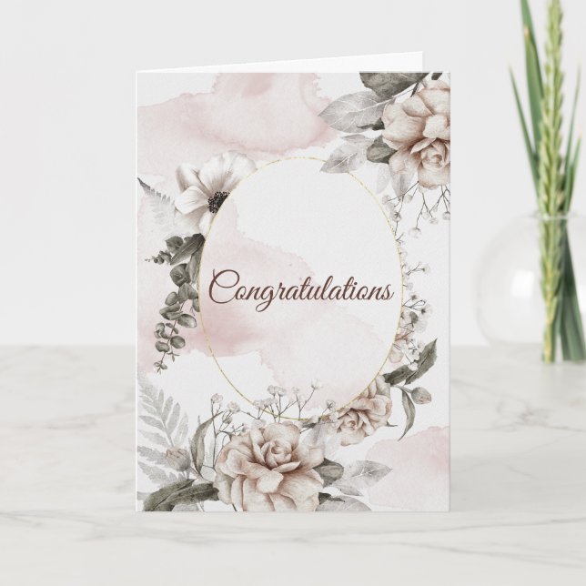 Wedding White Roses Vintage Congratulations Card (Front)