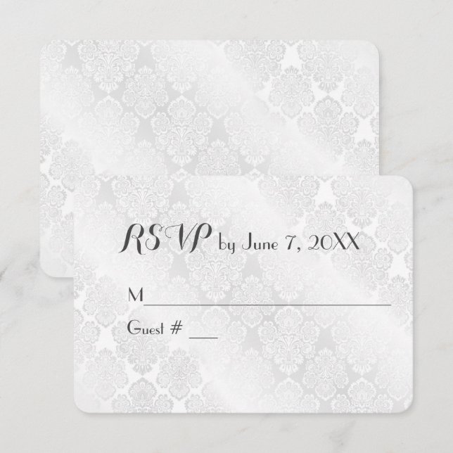 Wedding White Satin Damask RSVP (Front/Back)