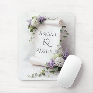 Wedding White Scroll with Hydrangeas and Lilacs Mouse Mat